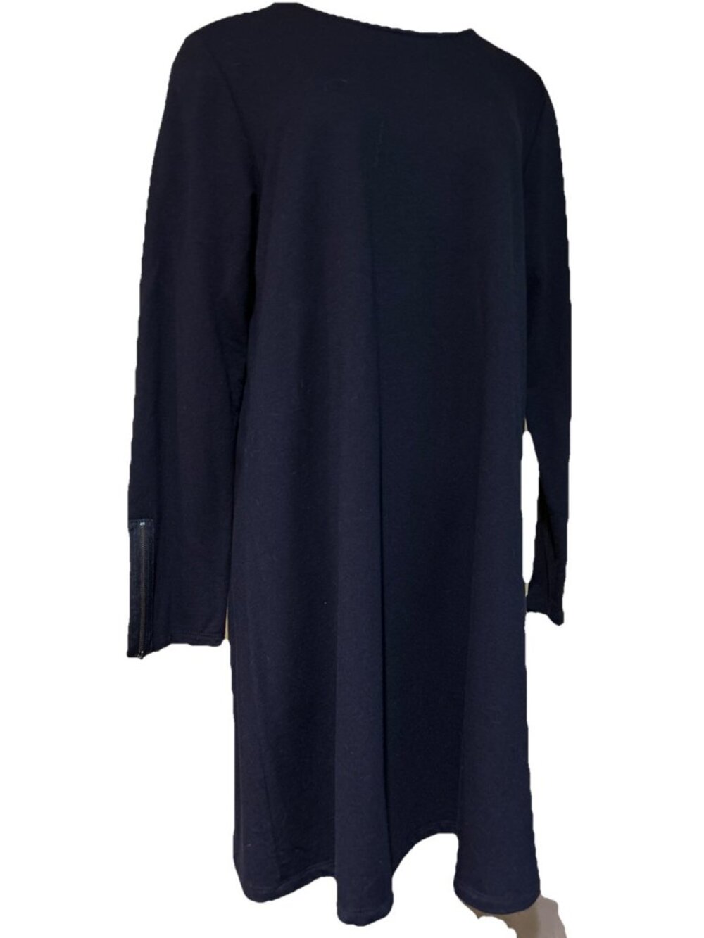 Chalet et Ceci Midi Dress Black Textured Cotton Blend Lagenlook L Capsule Zipper